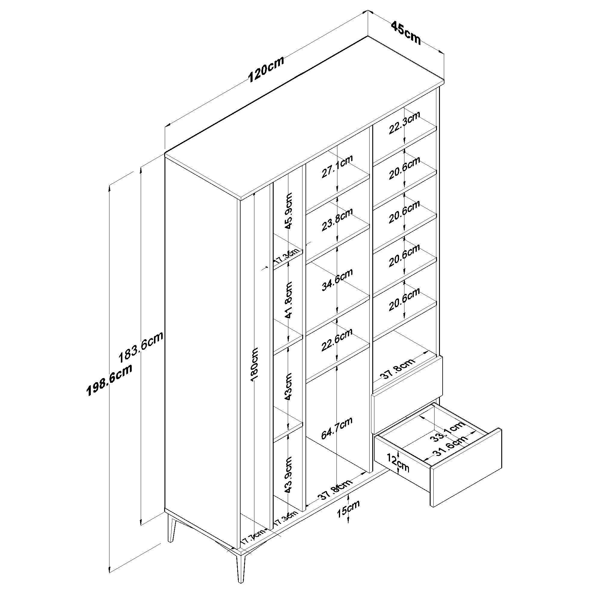 Rani KC105 Banyo Dolabı 3 Kapaklı 13 Raflı 2 Çekmeceli Çok Amaçlı Dolap Beyaz