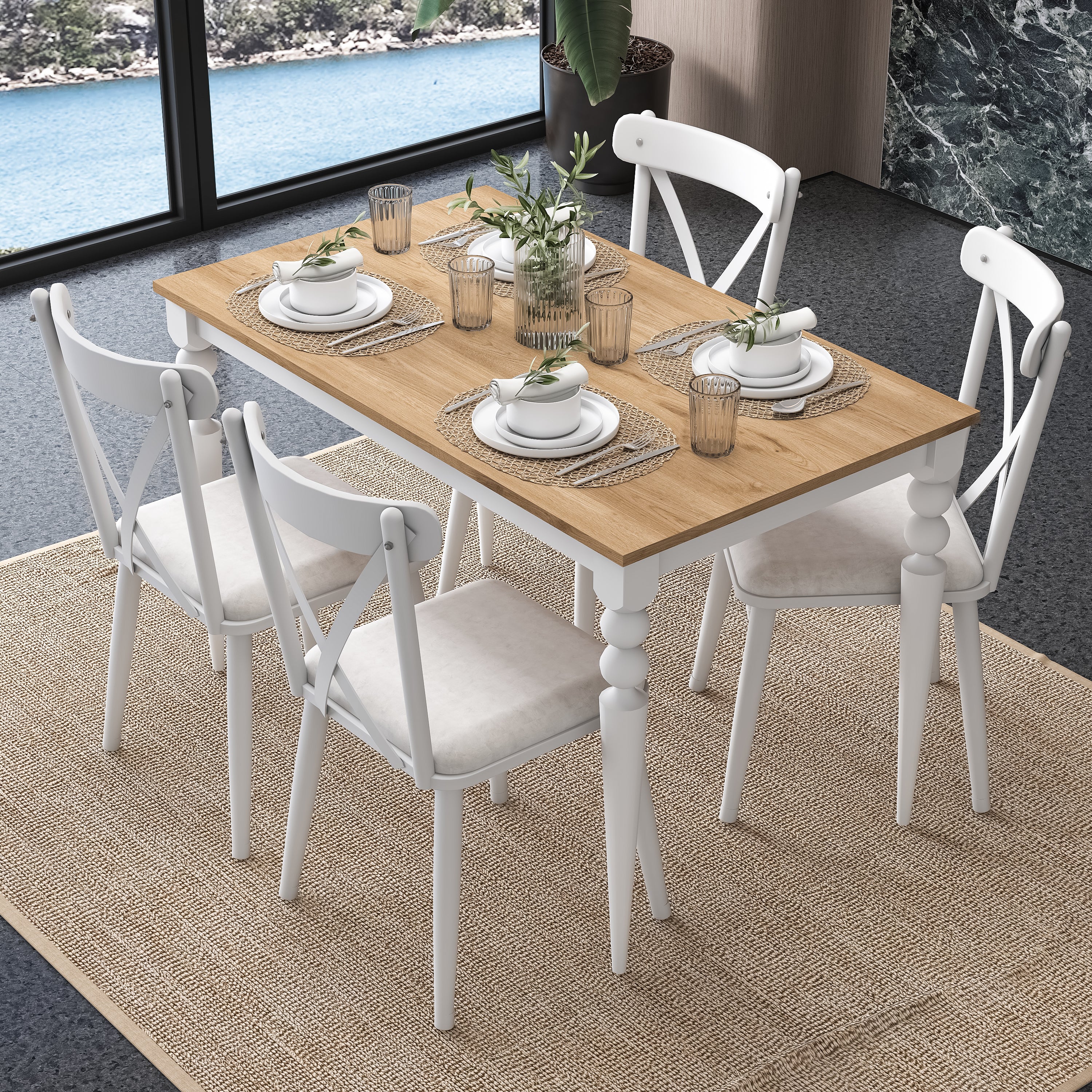 Rani JC120 Mutfak Masa Sandalye Takımı Sepet Ceviz - Beyaz